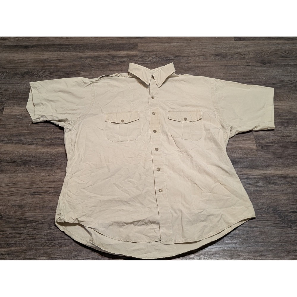 LL Bean Mens XL Vintage Made in USA Khaki Safari Bush Short Sleeve Button Shirt